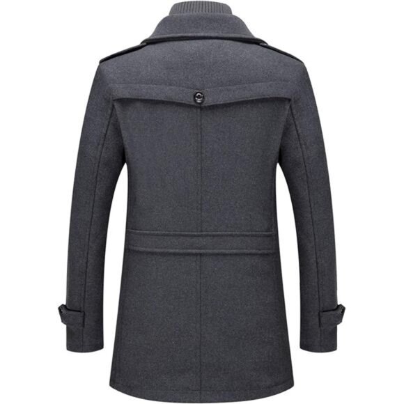 Men's Thermal Single Breasted Wool Blend Coat Peacoat with Detachable Zipper - Picture 2 of 7